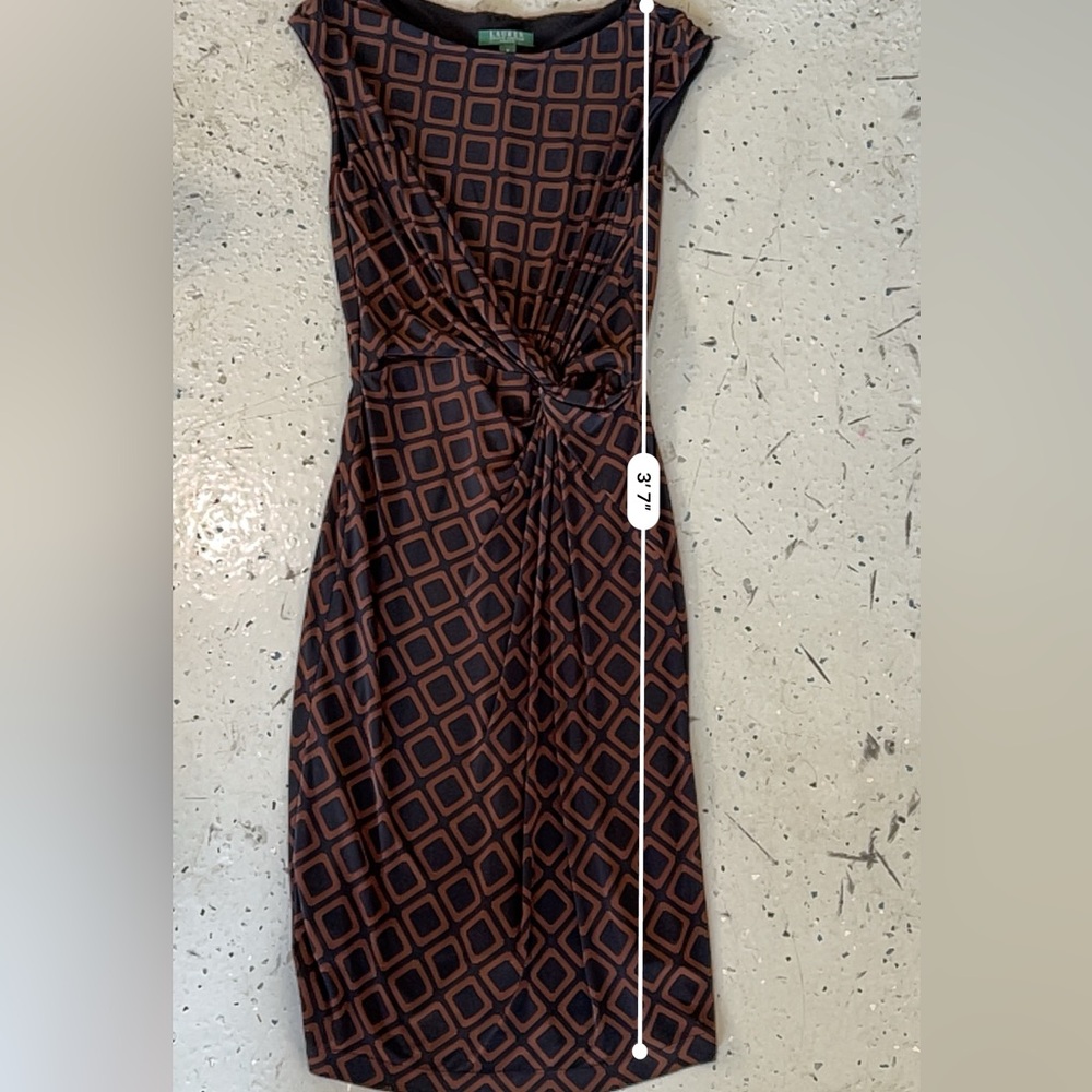 Lauren Ralph Lauren Dress Size 8 Brown Black Geometric Knot Sheath Stretch Midi - Picture 8 of 13
